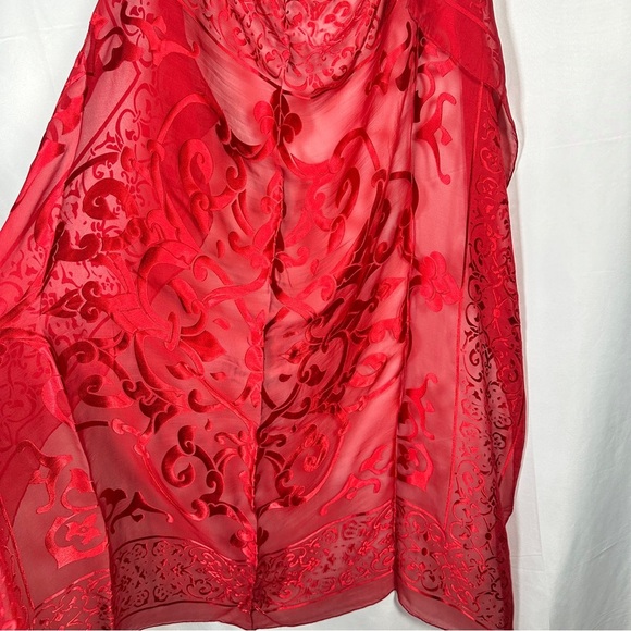 Vakko Silk Viscose Burnout Velvet Shawl Red Jewel Tone Scarf 45x41 NWT - Picture 10 of 12